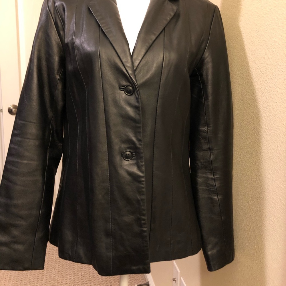 Black Leather Seamed Blazer